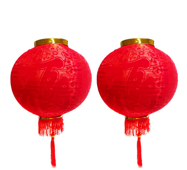 摩達客 農曆春節元宵 植絨魚福紅燈籠 新年裝飾 喜慶燈籠, 1入, 紅色