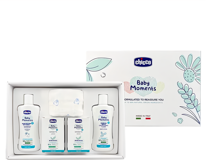 Chicco 寶貝 Baby Moments 嬰兒植萃沐浴柔膚質感禮盒, 1盒