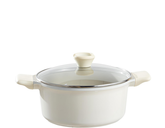 Redchef 紅廚 白陶湯鍋 24cm (適用所有爐具) 3.2L ±5% 鍋體-鋁合金 鍋蓋-耐熱強化玻璃+#304不鏽鋼 把手-電木, 白色, 1個