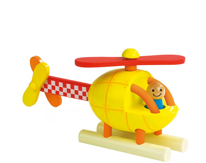 Janod 磁性拼裝積木 適合2歲以上幼兒 訓練手眼協調, 直升機 黃色, 1組