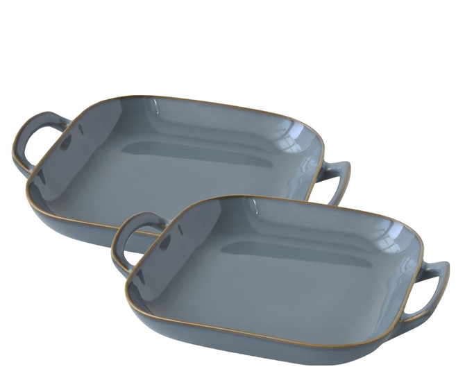 JUST HOME 陶瓷9吋雙耳餐盤 5695-04A 2個, 迷霧藍, 1組