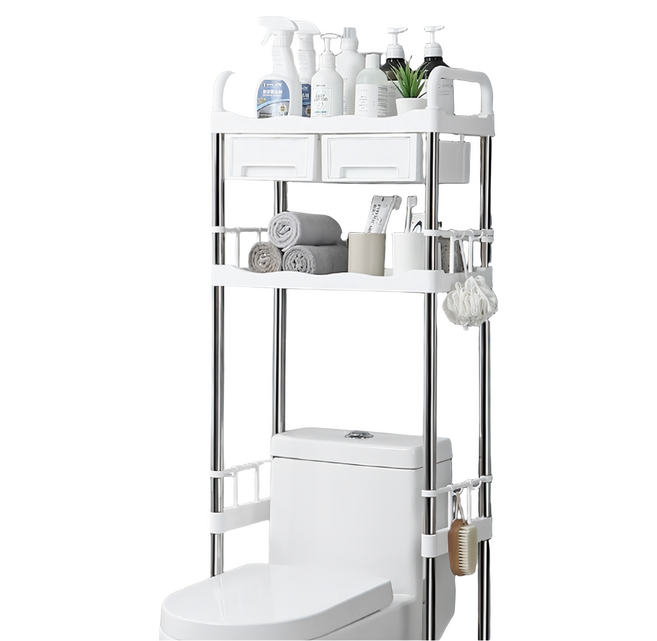 雙層不銹鋼馬桶置物架 抽屜款, 1個, 白色