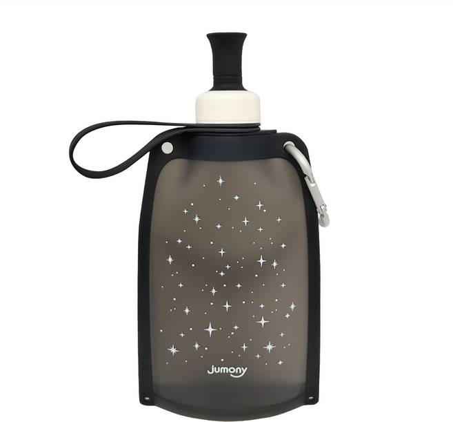 sillymann 時尚便攜捲式鉑金矽膠水瓶, 星空黑, 550ml, 1個