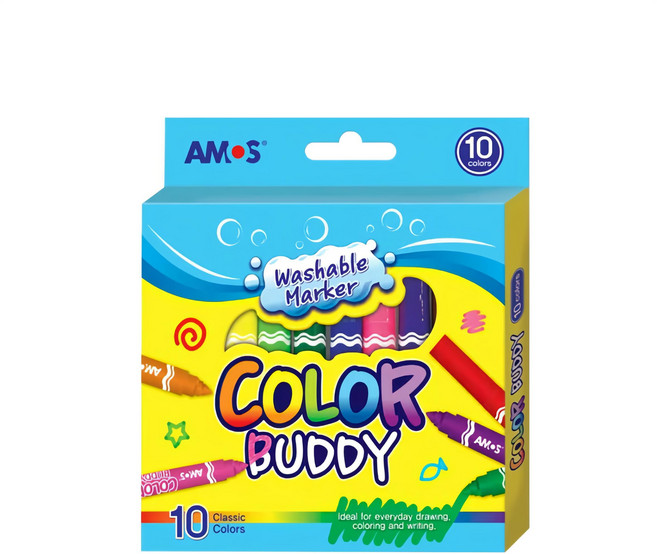 AMOS 阿摩司 Color Buddy 粗字水性彩色筆 可水洗, 10色, 1盒