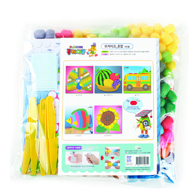 PLAYCORN 玉米黏土組 馬賽克版 400x380 毫米 黏土5入 + 安全刀5入 + 海棉片5入, 多色, 1組