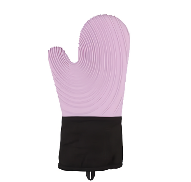 耐高溫矽膠螺紋防燙手套 粉紫色 材質：矽膠、棉 尺寸：約34x17.5cm, 1個