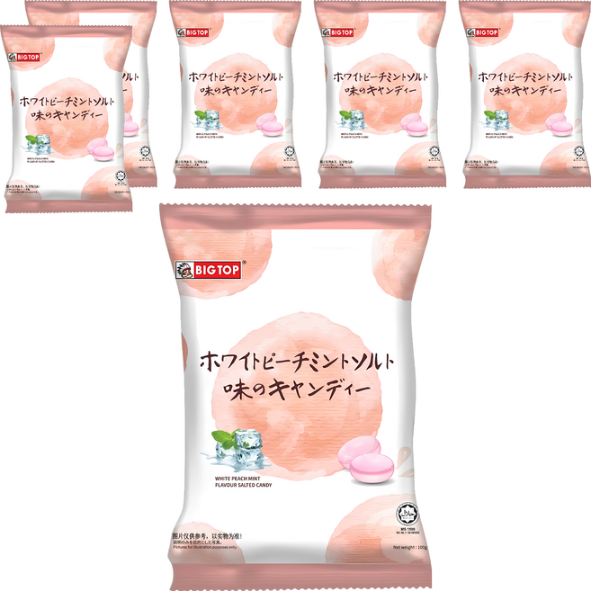 BIG TOP 水蜜桃薄荷味鹽糖, 100g, 6袋