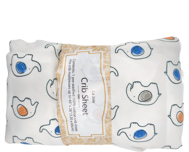 La Joie 喬依思 100/純棉彈性床包, 白色 短鼻小象, 1個