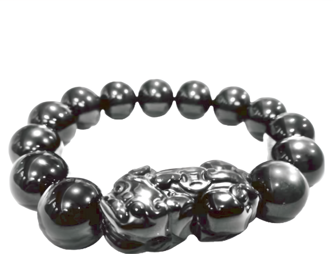 財旺神佑 貔貅手鍊 (中) 珠體尺寸1.2cm 內徑尺寸7cm 重量約45g, 黑曜石, 1個