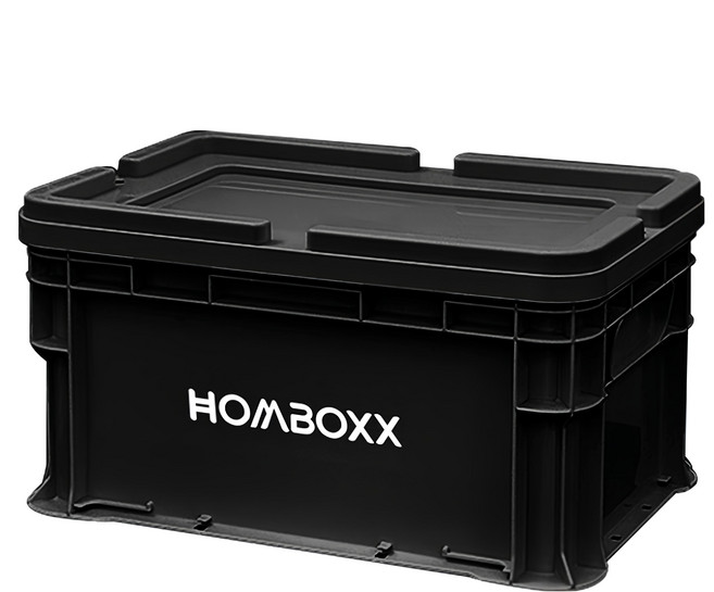 FL生活+ 粗曠風可疊加耐重收納箱 + 上蓋 中型款, 曜石黑, 1個