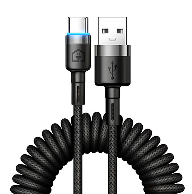 Home Planet Type-C 高速充電螺旋充電線, 黑色, 1.8m, 1條