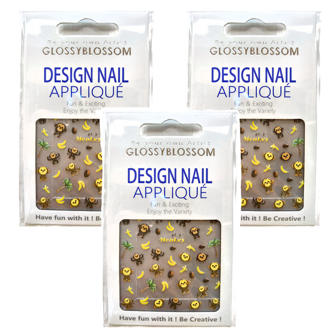 GLOSSYBLOSSOM 可愛美甲貼, 猴子, 3組