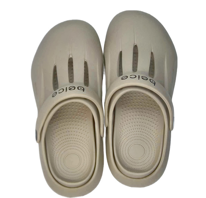 beice 潮款軟底包頭兩用洞洞鞋 - 卡其色