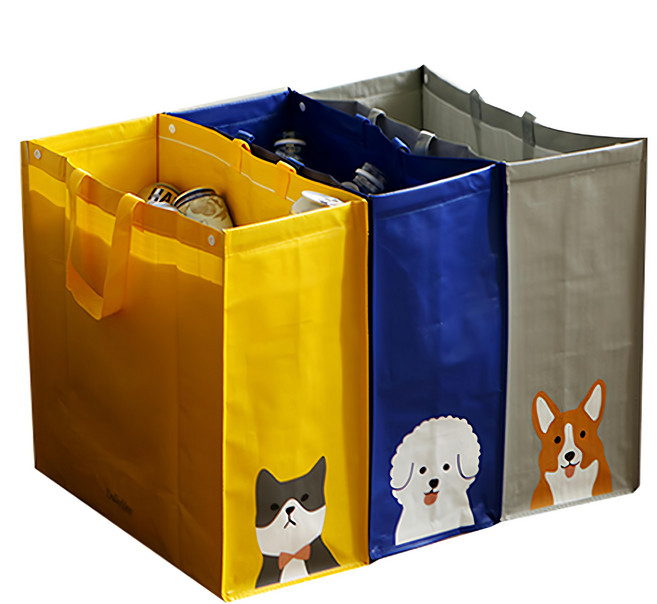 Dailylike 多用途防水購物袋/垃圾分類袋組, 黃色柴犬+藍色比熊+灰色柯基, 1組