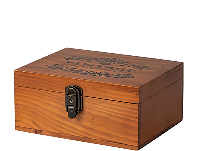 仿舊實木帶鎖收納盒 中號(25.1 x 20 x 11.7cm) 845g, 木色, 1個