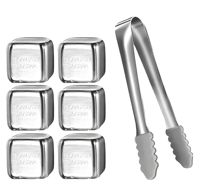 AHOYE 304不鏽鋼冰塊-附不鏽鋼矽膠冰夾, 1組