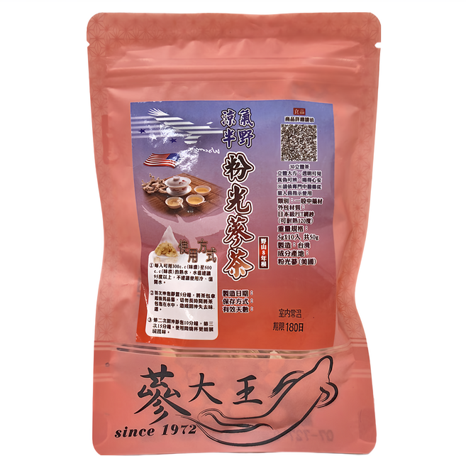 蔘大王 涼氣半野粉光蔘茶包, 5g, 10個, 1包