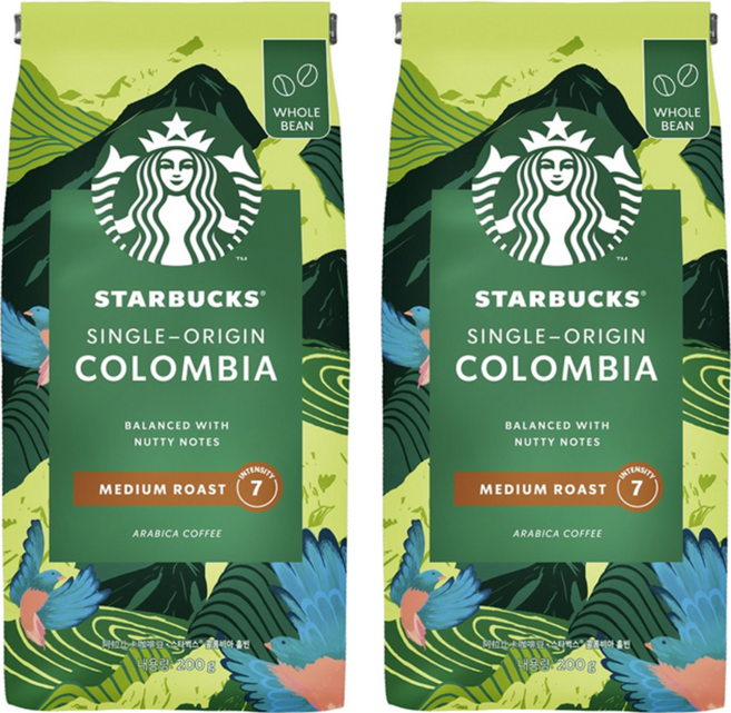 STARBUCKS 星巴克 特選系列 哥倫比亞單品咖啡豆, 咖啡豆(無研磨), 200g, 2包