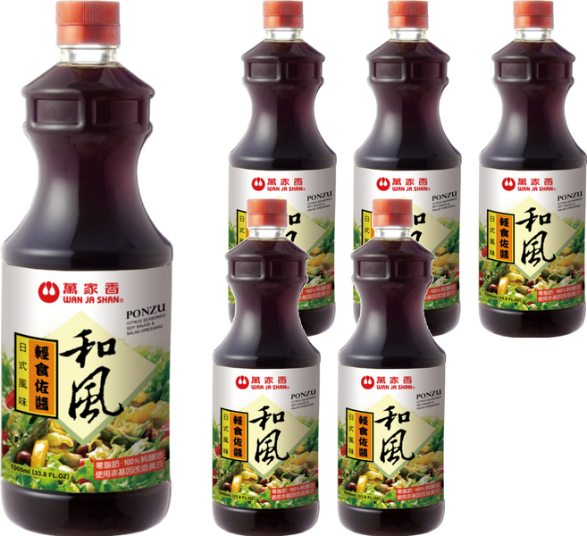 萬家香 和風輕食佐醬 100%天然豆麥醬油 無油零脂肪沙拉醬, 1L, 6瓶