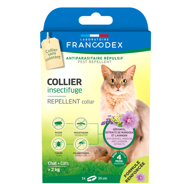 FRANCODEX 法典 新綠野防水驅蟲頸圈 天然苦棟 薰衣草 椰子油 複方 天然驅避蟲 防蟲安全扣環, 白色, 1盒