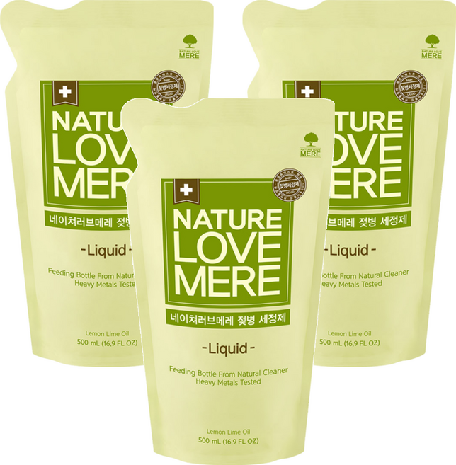 NATURE LOVE MERE 奶瓶清潔液補充包, 500ml, 3包