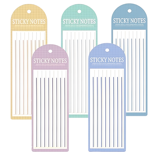 YUNIBEE 長版索引標籤螢光筆線條貼紙 5款, 160個裝, 1組