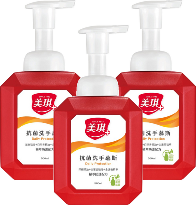 美琪 抗菌洗手慕斯, 500ml, 3瓶