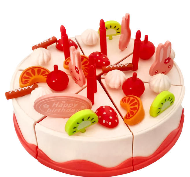 吹蠟燭拼裝蛋糕組 會唱生日快樂歌 82件套, 1組, 粉色 + 紅色