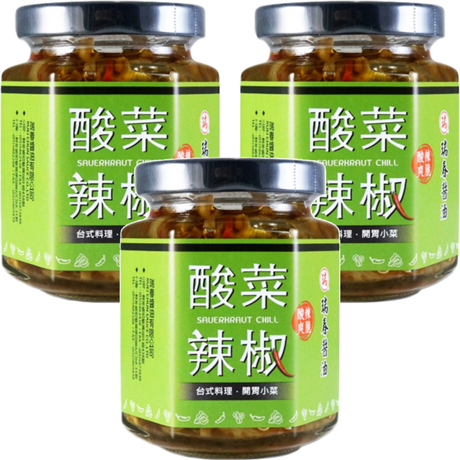 瑞春醬油 酸菜辣椒, 170g, 3罐