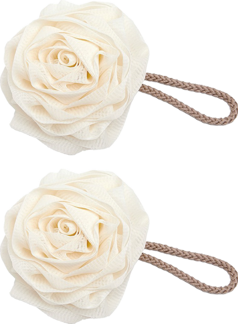 好物良品 超柔軟親膚去角質玫瑰花沐浴球 香草白, 1入, 2個