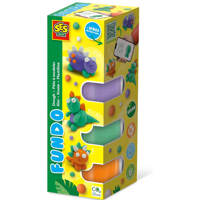 SES FunDo APP教學互動黏土 3歲以上, 恐龍世界, 1盒, 90g