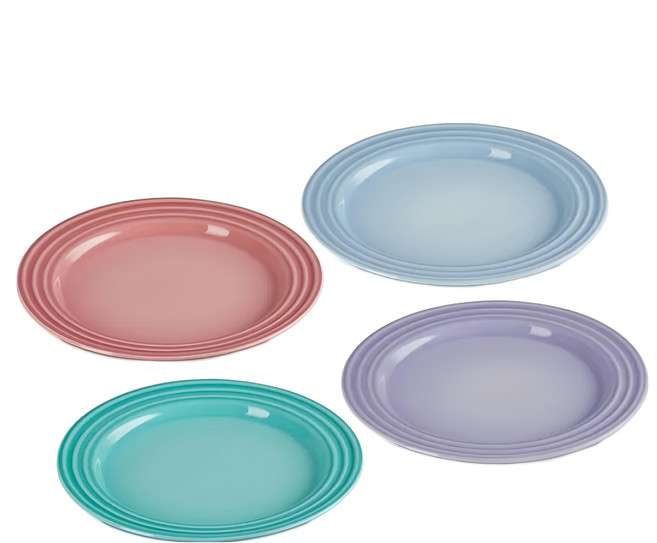 LE CREUSET 布列塔尼圓舞曲系列圓盤組 4個, 1組, 4個圓盤, 薔薇粉 + 薄荷綠 + 海岸藍 + 粉彩紫