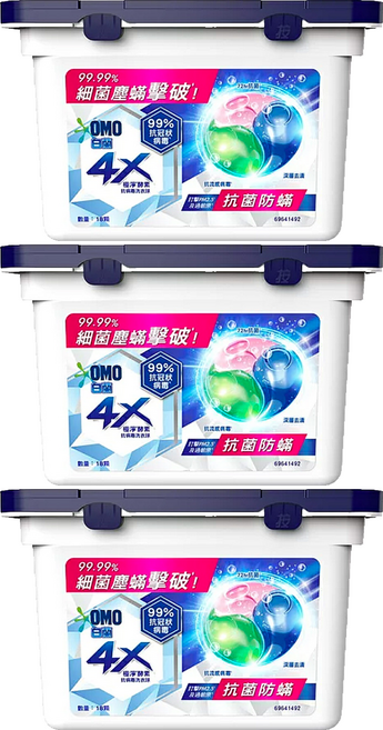 白蘭 4X極淨酵素抗病毒洗衣球 抗菌防螨, 18顆, 3盒