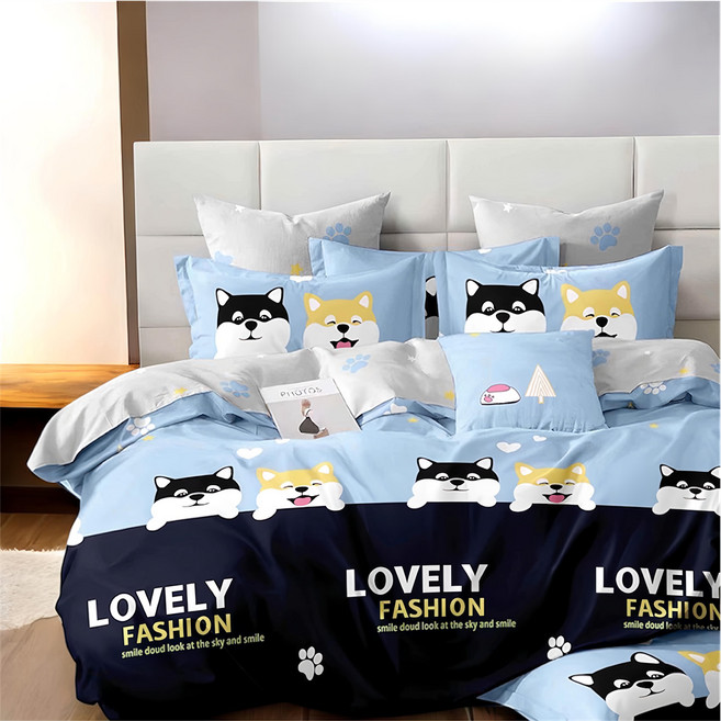 E-ROU 伊柔寢飾 銀離子防螨抗菌天鵝絨 台灣製 雙人兩用被, 柴柴好友 藍色