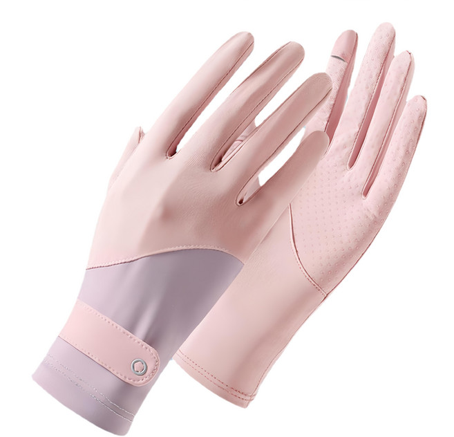 GOLOV.EJOy 冰絲涼感拼色防曬 可觸屏騎行手套, 櫻花粉, 1雙