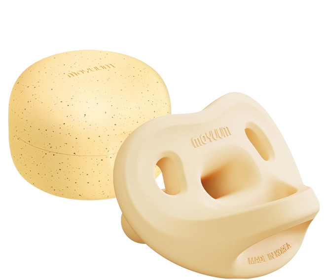 MOYUUM 全矽膠微笑奶嘴收納盒組, 1~3個月, 芒果黃, 1組