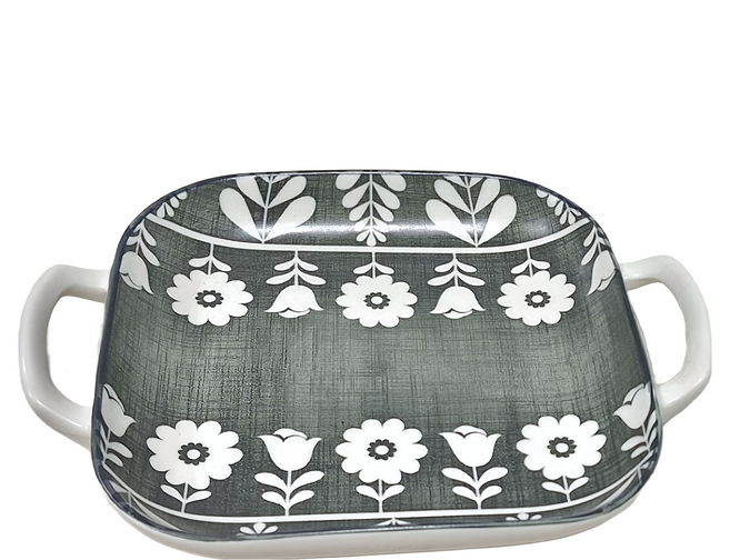 WANDU 瓦讀 波西米亞陶瓷雙耳方盤 3個 Set 規格: 23.8x18.7x4.2cmH, 白色 + 灰色, 1組