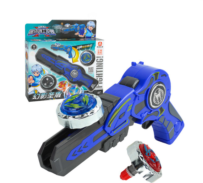 SGDM 森格動漫 恐龍迷你特工陀螺 發射器 + 陀螺 2顆, 藍黑色, 1組