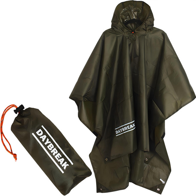 DAYBREAK 露營用斗篷雨衣, 1件, 軍綠色