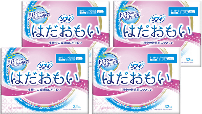 SOFY 蘇菲 日本原裝進口 敏感肌衛生棉 日用量多 無翼型, 21cm, 32片, 4包