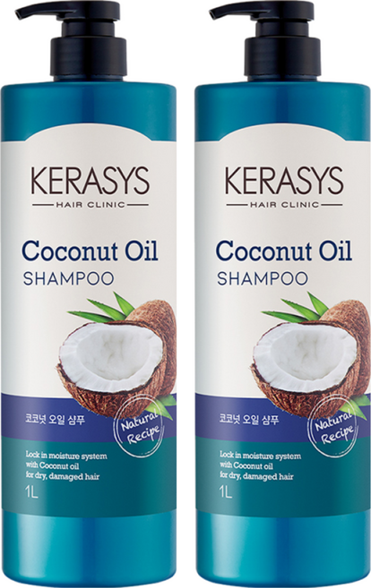 KERASYS 椰子油光澤洗髮精 - 新鮮壓榨提取、修護受損、保濕潤澤, 1L, 2瓶
