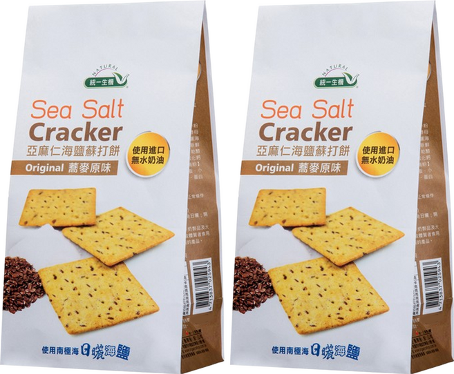 統一生機 亞麻仁海鹽蘇打餅 蕎麥原味, 168g, 2袋
