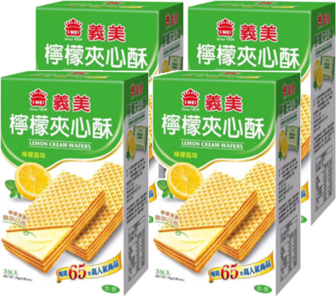 義美 夾心酥 檸檬風味 3包入, 75g, 4盒