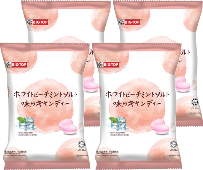 BIG TOP 水蜜桃薄荷味鹽糖, 100g, 4袋