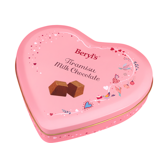 Beryl's 提拉米蘇風味牛奶巧克力 心型鐵盒裝 添加植物油, 80g, 1盒