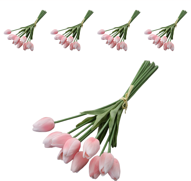 Floral M 花藝 仿真花 荷蘭蜜桃鬱金香櫻花粉花材, 5個, 粉色