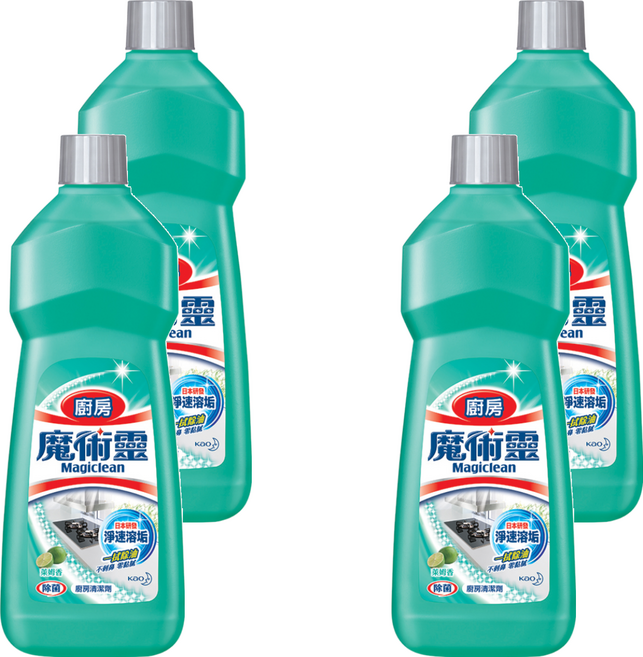 Kao 花王 Magiclean 魔術靈 台灣公司貨 廚房清潔劑經濟瓶 萊姆香, 500ml, 4瓶
