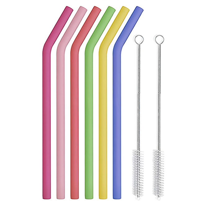 AHOYE 矽膠吸管套裝 吸管 6支 + 清潔刷 2支, 8支, 1組