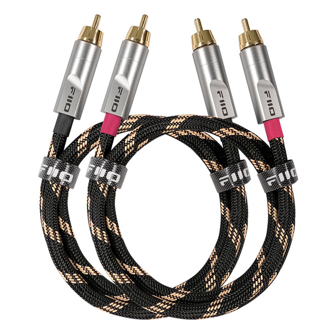 FIIO 飛傲 音源對錄線 雙RCA公轉RCA公 20cm 2條, LR-RCA4S, 1包, 黑色 + 銀色 + 金色