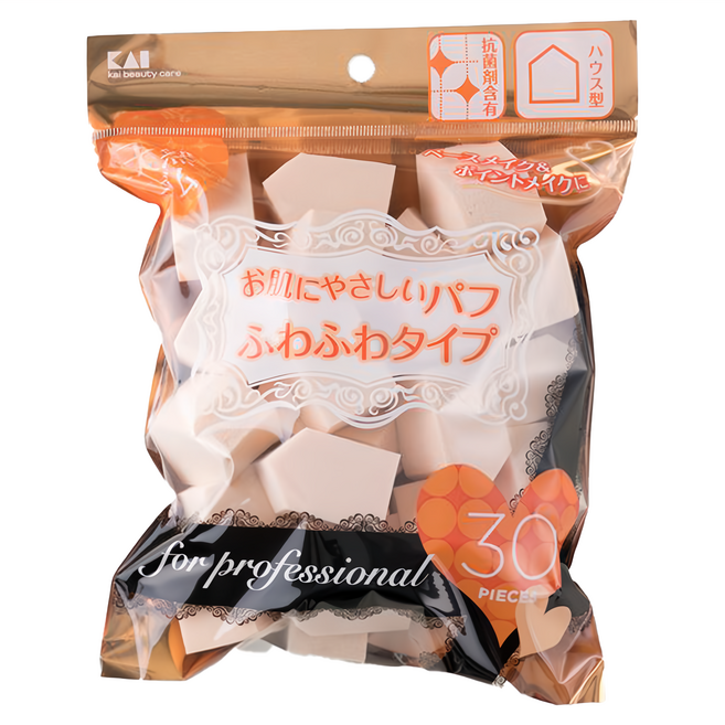 KAI 貝印 屋型粉撲 30個, KQ-3064, 1組